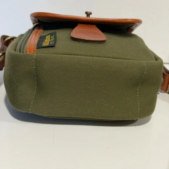 Billingham England Compact Stowaway Camera Green Cognac Brown Leather Handbag - Picture 8 of 15